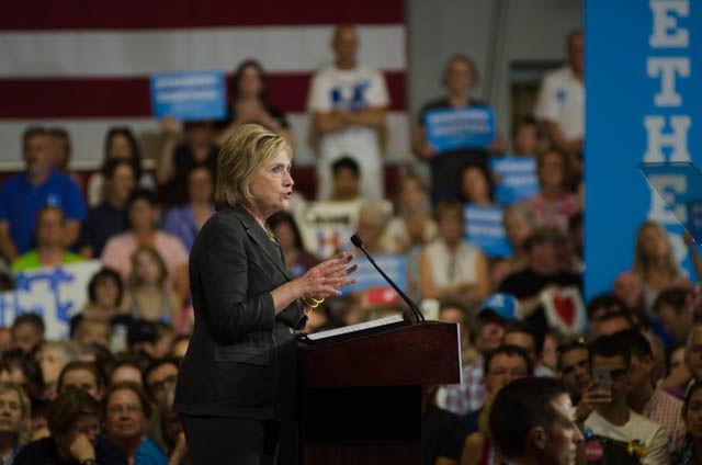 Hillary Clinton, presidential candidate, speaks during a rally held in the North Carolina State Fairgrounds Exposition Center on Wednesday June 22. Clinton spoke on various topics including the current state of the economy.