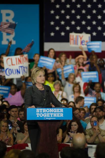 Hillary Clinton, presidential candidate, speaks during a rally held in the North Carolina State Fairgrounds Exposition Center on Wednesday June 22 Clinton spoke on various topics including the current state of the economy.