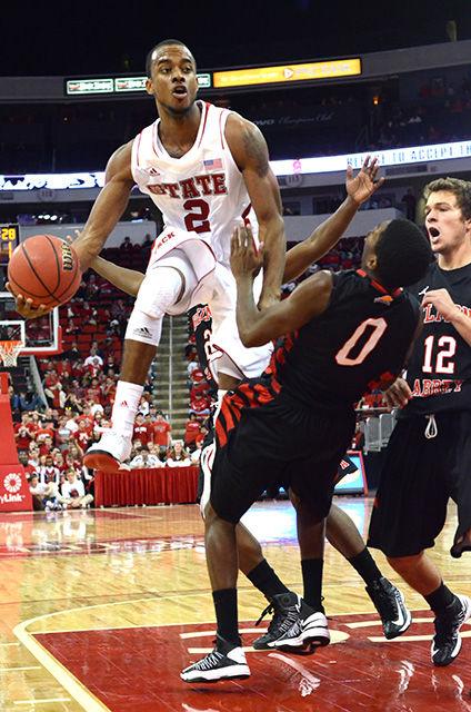 Junior guard Lorenzo Brown jumps for a layup against Belmont Abbey on Nov. 3, 2012. Brown had 21 points in the Wolfpack's 105-80 win at PNC Arena.