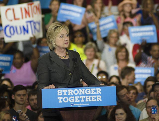 Hillary Clinton, presumptive Democratic presidential nominee, speaks during her rally held in the North Carolina State Fairgrounds Exposition Center on Wednesday June 22. Clinton spoke on various topics including the current state of the economy.