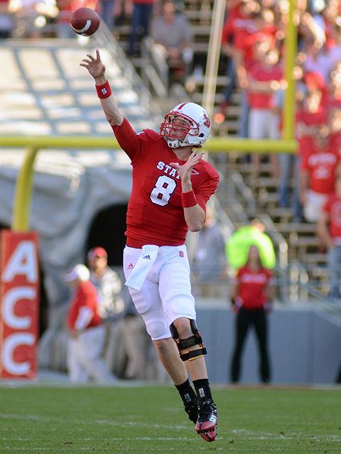 Redshirt graduate student quarterback Mike Glennon throws the ball during the first quarter against Wake Forest on Nov. 10, 2012. Glennon threw for 258 yards and 2 touchdowns in the Wolfpack's 37-6 win over the Demon Deacons at Carter-Finley Stadium.