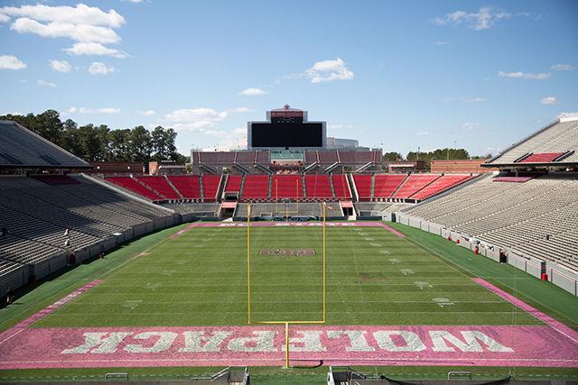The NC State Wolfpack football team holds it's annual Kay Yow Spring football game which included an Alumni Classic Game featuring Wolfpack football legends and The Red and White intrasquad scrimmage on April 9, 2016 at Carter-Finley Stadium.