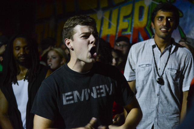 Peyton Courtney, a UNC Chapel Hill junior studying biology, participates in the sixth anniversary of Cypher at the Free Expression Tunnel on Aug. 22. When asked why he raps he said, "the universe speaks through me."