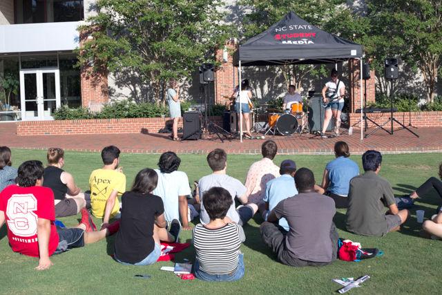 Students enjoy a performance by Faye during the Concert on the Lawn on Aug. 15. This event is hosted by WKNC and included an ice cream truck from Ben and Jerry's.