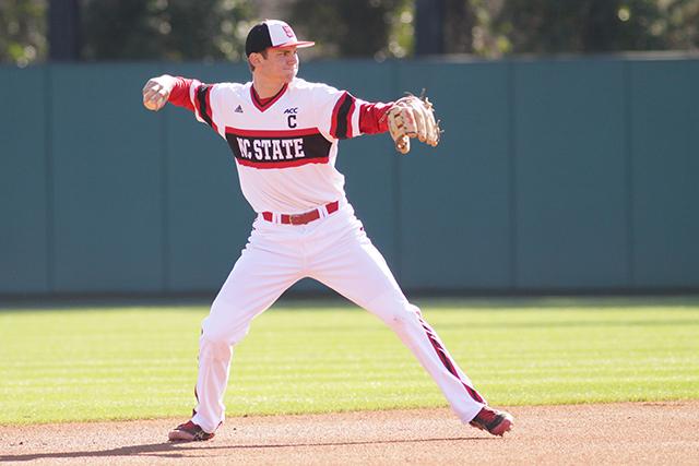 Junior shortstop Trea Turner throws the ball during the 3-0 victory over Michigan on Friday Feb. 28, 2014 at Doak Field.&#160; The National College Baseball Hall of Fame announced Friday that Turner is the 2014 recipient of the Brooks Wallace Award, which recognizes the nation&#8217;s best college shortstop.