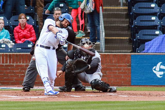 Left fielder Jaff Decker hits a Charlotte ball inside of the Durham Bulls Athletic Park. Decker had three hits on five at-bats during the 7-3 win on April 7.