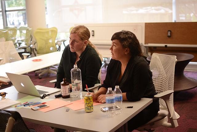 Lauren Spohrer and Phoebe Judge answer the audience's questions about their podcast. The event, which featured them, is a part of D.H. Hill Library's "Making Space" series. Spohrer and Judge, co-hosts for the podcast "Criminal," both have previous experience in the industry, including working for NPR and North Carolina Public Radio.&#160;