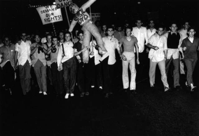1959: Students gather to protest the cancelation of their social function.&#160;
