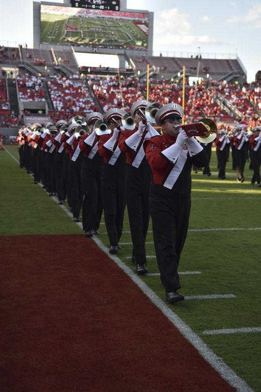 NC State marching band plays before kickoff at the Old Dominion game held at Carter-Finley Stadium on Sept. 17. The band played songs like 1999, Pure Imagination and Phantom of the Opera at the game.