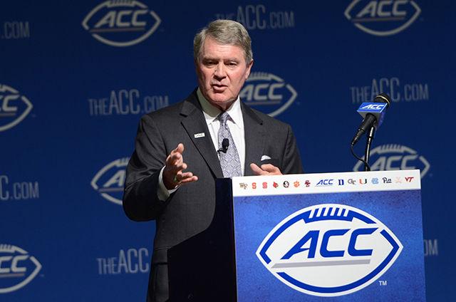 John Swofford, commissioner of the ACC, speaks at a news conference during the ACC kickoff for football held at Pinehurst Golf Resort on July 20, 2015. "We want to build on the successes of the ACC Student-Athlete Advisory Committee that was formed back in 1998 and seems even more relevant in today's world," Swofford said. "We have more student athletes represented on NCAA committees. There will be inclusion of student athletes on a number of our ACC standing committees.&#8221;