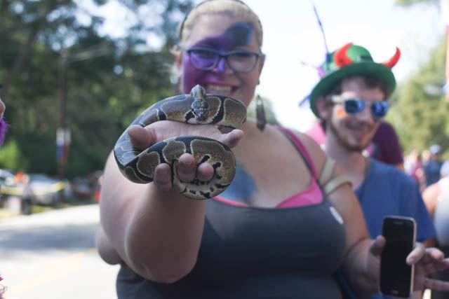 A snake named Attula marched in the Pride Parade at Duke University on Saturday. The event encouraged equality for all, no matter their sexuality.