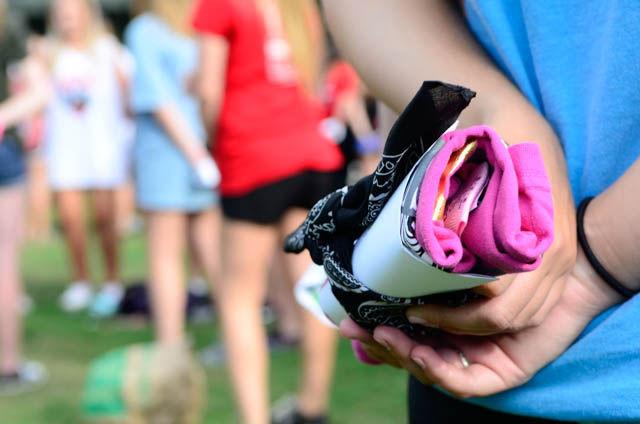 A rush participant holds the T-shirt signifying which Greek organization she was accepted to. This year's Bid Day was at Stafford Commons on Sept. 14.