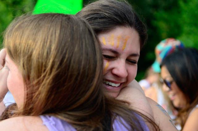 Hannah Delange, a freshman majoring in explorarory studies, hugs Nicole Taylor, a junior studying communication, after accepting her bid to Pi Phi Beta during Bid Day at Stafford Commmons on September 14. "This isn't my little, but I just love her so much" Taylor said.