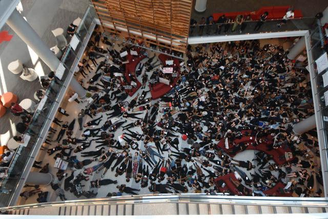 Students filled the floor of Talley Student Union on Sept. 23 for the NC State Blackout in protest of recent events happening in Charlotte and other police brutality across the nation. By creating a peaceful protest, the movement was able to communicate the importance of not being able to just step over the bodies of those who lost their lives due to injustice or prejudice.