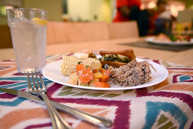 A colorful plate of barbeque pulled pork, roasted root vegetables, local corn on the cob and a fried cornbread sandwich represent just a few of the options offered at Clark Dining Hall on Monday.&#160; Clark Dining Hall hosted the Indigenous North America Dinner, which was part of the second annual Indigenous Peoples' Day.&#160; Indigenous Peoples' Day was started by NC State's Native American students in 2015 to recognize the history, culture and traditions of Native Americans.