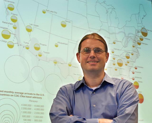 Alun Lloyd, a mathematical biologist and director at the Center for Quantitative Sciences in Biomedicine, displays his research on developing mathematical models that portray the spread of infectious diseases through populations. Lloyd currently focuses on dengue fever spread by the Aedes aegypti mosquito, which is the same mosquito that spreads the Zika virus.
