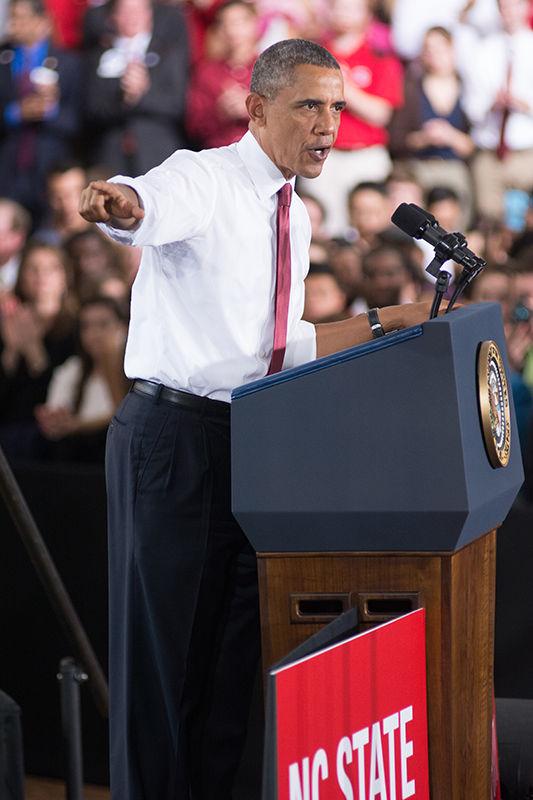 President Obama speaks at the J.W. Isenhour Tennis Center Jan. 15, 2014. Obama spoke on the economy and his plan to make Raleigh the hub of an "innovation center."&#160;