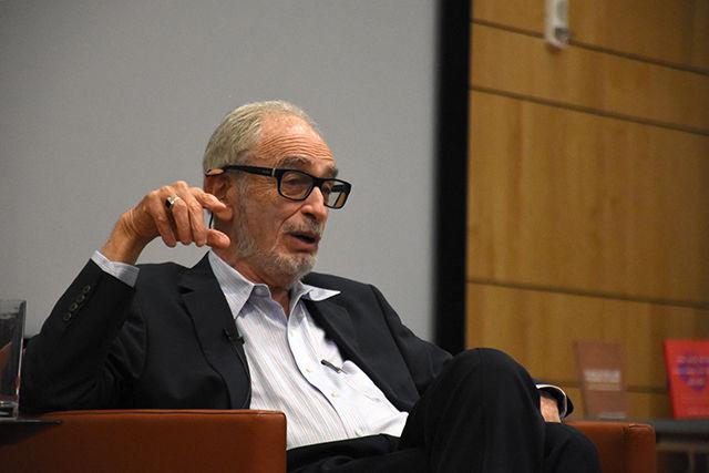 Paul Ehrlich speaks in Hunt Library on Oct. 19. Ehrlich packed the auditorium and shared stories about his life. He also engaged in a conversation about his books and the state of the world. Ehrlich became well-known for his studies about population growth and resources.&#160;