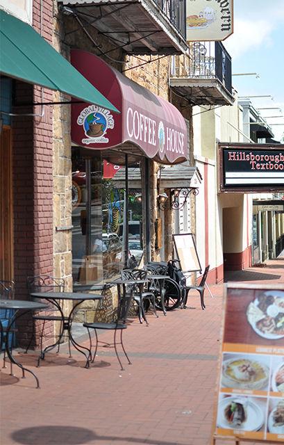 Global Village is a coffee shop located on Hillsborough Street next to Mitch's Tavern.