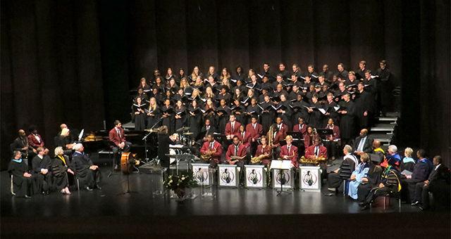 UNC System President Margaret Spellings sits for a performance at her official inaugural ceremony Thursday morning. Spellings took office in March following the forced exit of Tom Ross.