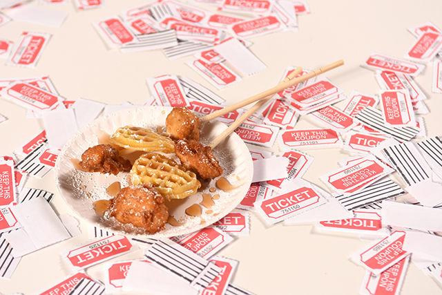 The salty and sweet combination of chicken waffles is best complimented with a light dusting of powdered sugar and a drizzle of pure maple syrup.&#160;