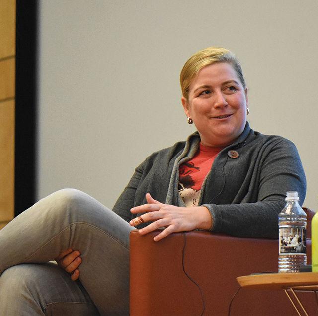 Chef Ashley Christensen, class of '98 alumna, speaks at Hunt Library on Tuesday. Christensen talked about how her time at NC State influenced her career, and how her restaurants have impacted Raleigh as a whole. Christensen's new book "Poole's: Recipes and Stories from a Modern Diner" is available now.