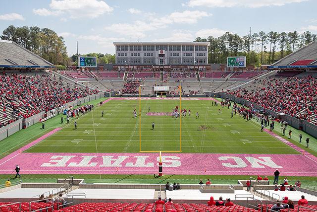 The NC State Wolfpack football team held its annual Kay Yow Spring football game, which included an Alumni Classic Game featuring Wolfpack football legends and The Red and White intrasquad scrimmage on April 9 at Carter-Finley Stadium. Admission to the event was free, but fans had the opportunity to donate to help raise money for the Kay Yow Cancer Fund.&#160;