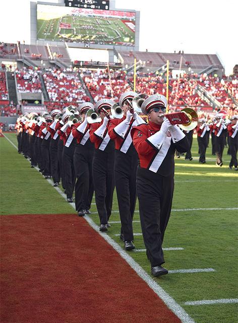 NC State marching band plays before kickoff at the Old Dominion game held at Carter Finley Stadium on Sept. 17. The band played songs like 1999, Pure Imagination and Phantom of the Opera at the game.