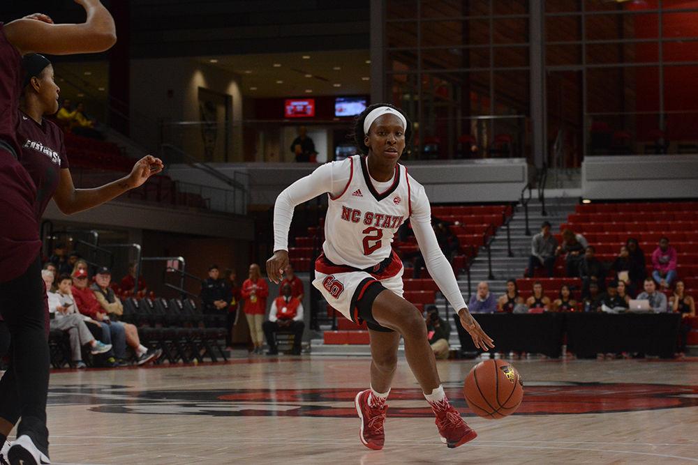 Redshirt freshman guard Kaila Ealey drives to the basket against Maryland Eastern Shore in Reynolds Coliseum. Ealey scored 12 points against the Hawks in the Wolfpack's 77-58 victory on Monday.