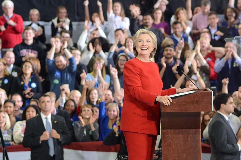 Democratic presidential nominee Hillary Clinton speaks during her midnight campaign rally on Tuesday in Reynolds Coliseum. Clinton held the rally to kick off the beginning of Election Day 2016, and she spoke about the importance of the 2016 election to the future of the United States. In addition to Hillary Clinton, the rally also featured appearances and speeches from Bill and Chelsea Clinton, as well as Lady Gaga and Jon Bon Jovi.