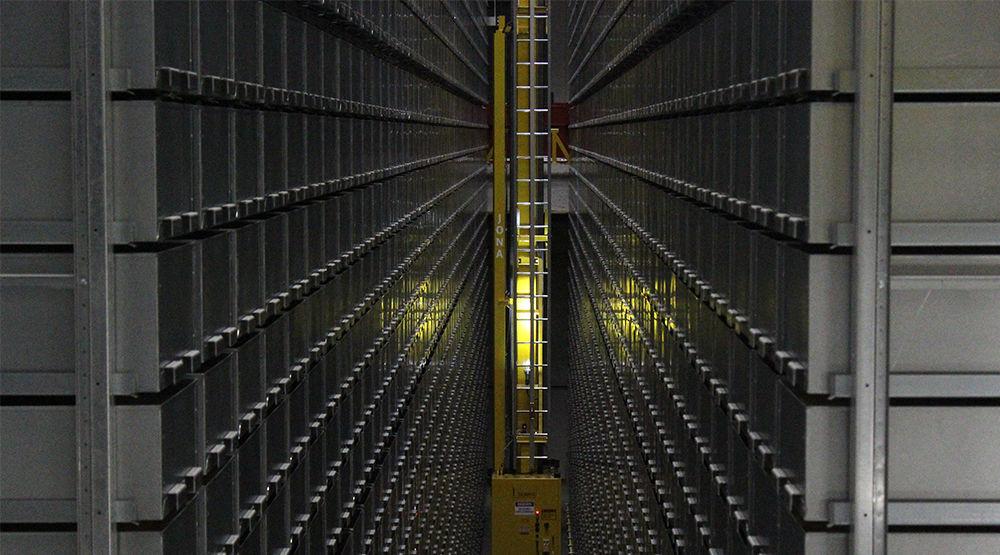 One of Hunt Library's bookbots retrieves a book from the catalog on Thursday. NCSU Libraries is currently holding a competition to name one of its unnamed robots. Students can cast votes for its new name at the NCSU Libraries website.