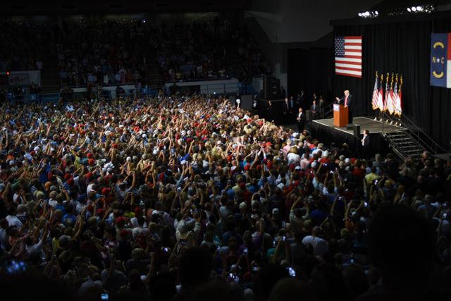 Approximately 4000 gather in the Winston Salem Fairgrounds Annex for Donald Trump's rally held Monday July 25.