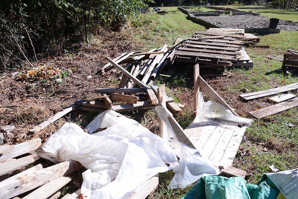 Hurricane Matthew caused extensive damage to the SOUL (Students for Organic United Living) garden located by Lake Raleigh on Centennial Campus. Members of several student groups helped clean up the damage Sunday, Oct. 30. Catie McEntee, a graduate student studying electrical engineering and co-manager of the garden, said of the damage, "It's sad but we're excited to rebuild the SOUL garden."
