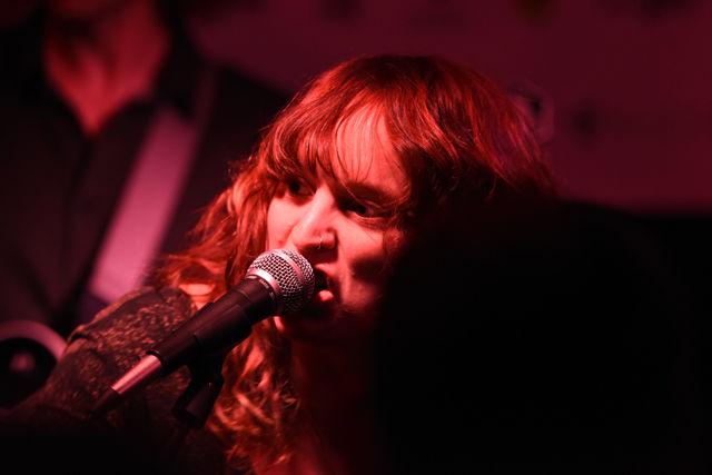 Sabrina Ellis screams into the microphone as she performs with her rock band, A Giant Dog, at Slim's during the seventh annual Hopscotch Music Festival on Sept. 8. A Giant Dog was among the 120 performers at this year's event, which spanned 12 different venues in downtown Raleigh.&#160;