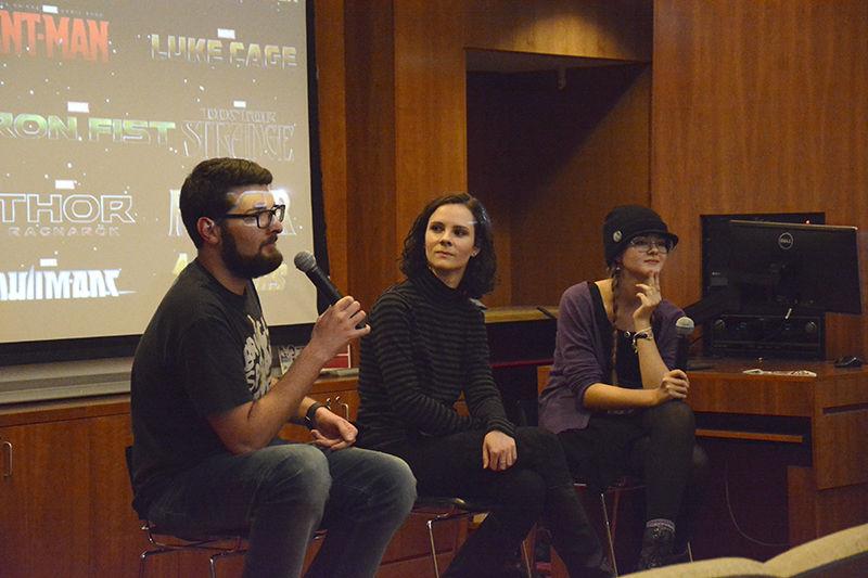 Peter Wright, a graduate student studying anthropology, talks during the panel titled "What's So Great About Comics." The panel, while answering the question posed in its title, spoke about the effects of comics on the pop culture world in D.H. Hill Library on Monday.