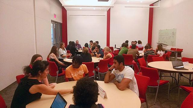 Fulbright scholars gather with professors and students from various Lebanese universities to discuss issues related to teaching English as a second language as part of the Just a Piece of the Middle East event. The event was held in Talley Student Union and was hosted by the NC State Global Training Initiative and the Department of Foreign Languages and Literatures.&#160;