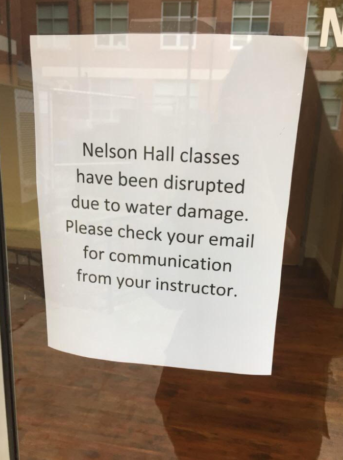Classes in Nelson Hall are canceled Monday due to a broken water pipe.&#160;