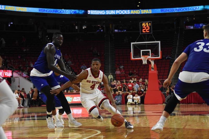 Dennis Smith Jr. helps the Wolfpack clench victory on Thursday in PNC Arena against Lynn University. Smith Lead the team with 22 total points. The final score was 100 - 66, Wolfpack.