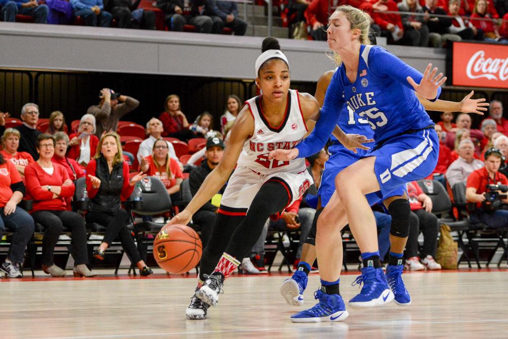 Dominique Wilson, a redshirt senior guard, drives into the paint against Duke University on Jan. 15. Wilson scored a team-high 16 points, along with five rebounds and two assists in 38 minutes of play. The Wolfpack defeated the Blue Devils 55-52 in Reynold's Coliseum in the ACC conference game.