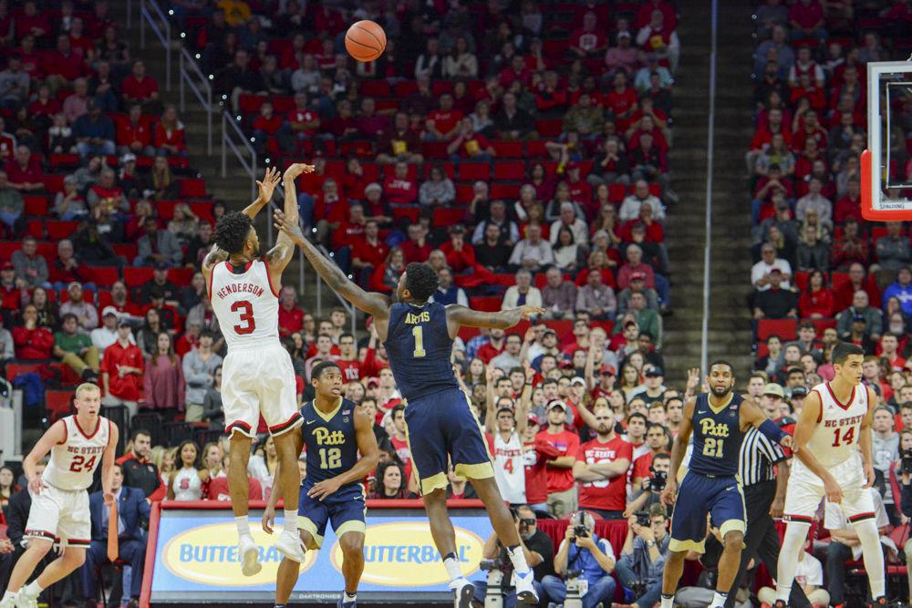 Redshirt Senior Terry Henderson goes for a three pointer in the ACC game versus Pittsburgh. Henderson helped lead the team to victory over Pittsburgh on Tuesday in PNC Arena with a final score of 79-74.