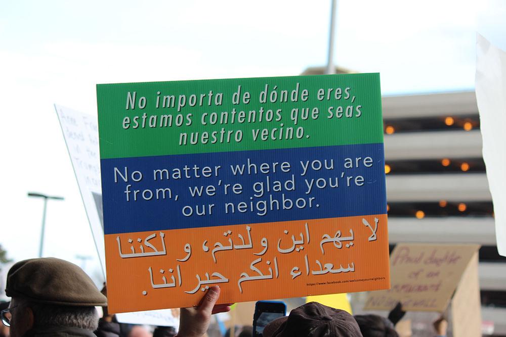 protestors gather at Raleigh-Durham International Airport on Jan. 29, 2017 to show support for refugees from around the world after an executive order prevented them from entering the U.S.