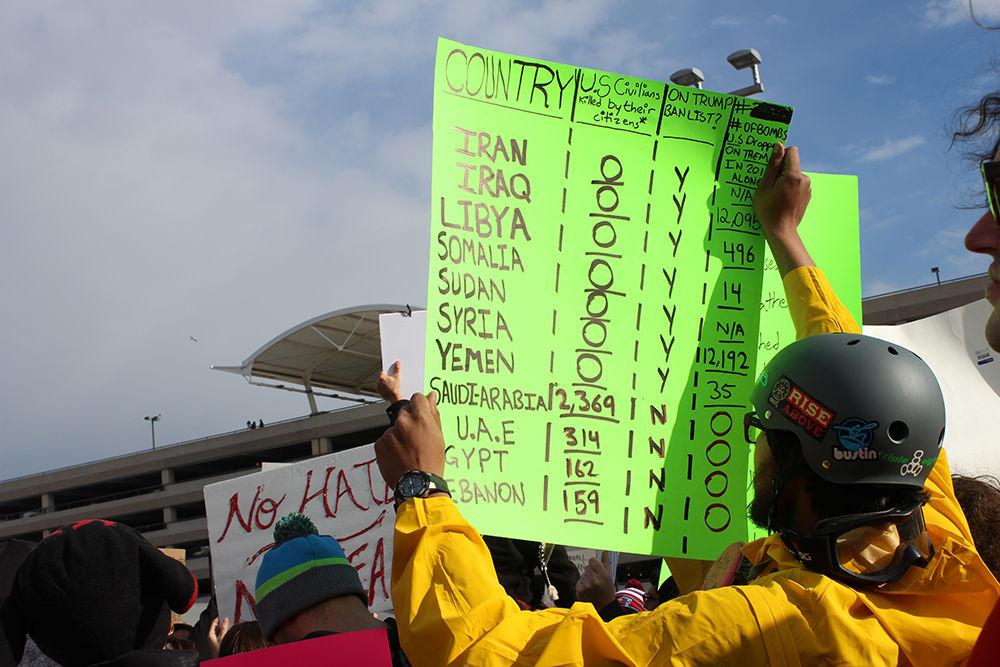 Protesters gathered outside Raleigh-Durham International Airport on Jan. 29, 2017 in opposition of an executave order signed by President Donald Trump that bars Refugees from certain countries from entering the U.S.