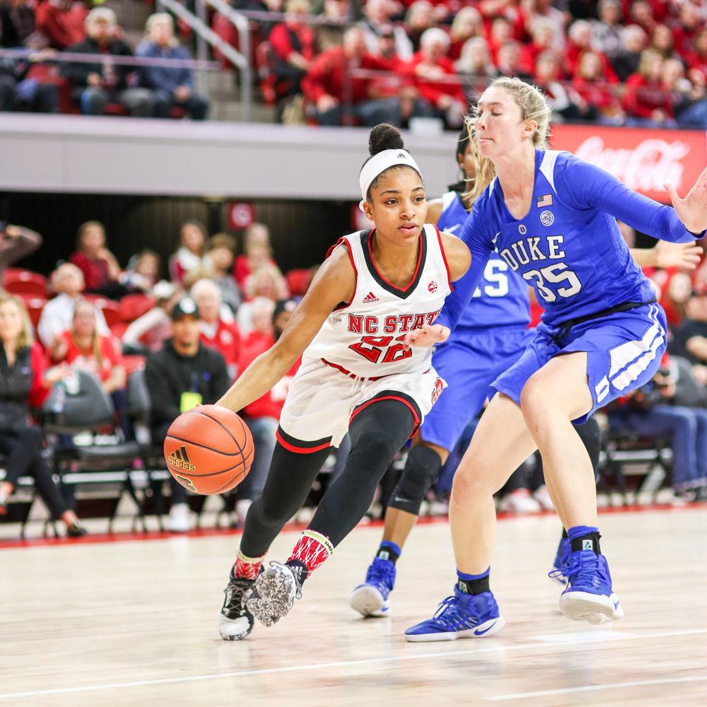 Senior guard Dominique Wilson drives from the opposite during the 55-52 win over No. 12 Duke on Jan. 15 in Reynolds Coliseum.