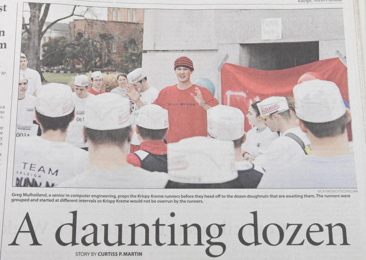 Greg Mullholand, a senior in Computer Engineering, preps the Krispy Kream runners before they head off to the dozen doughnuts that are awaiting them."
