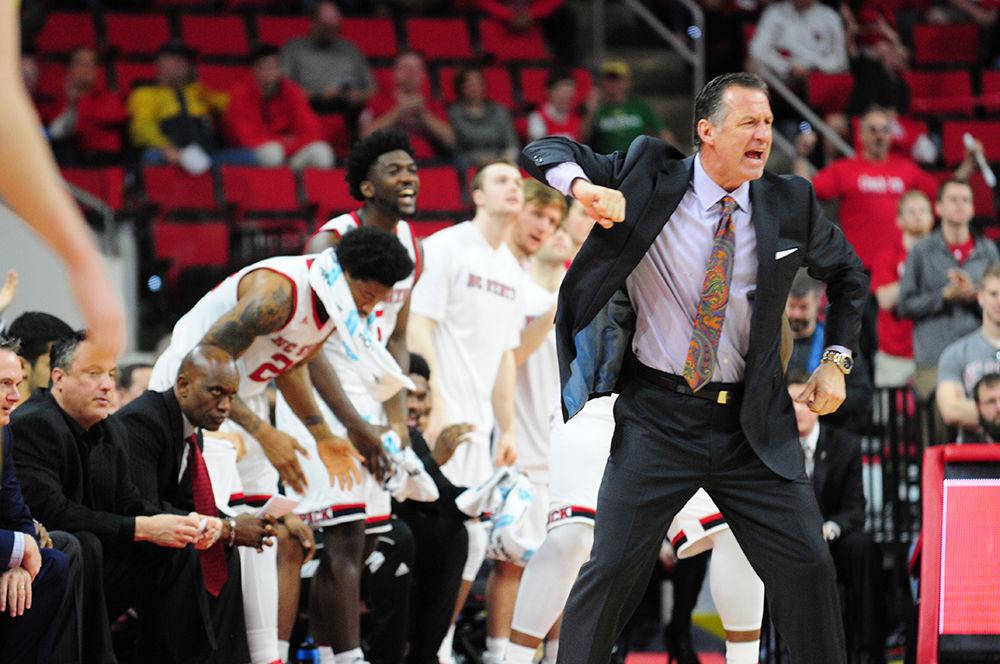NC State head coach Mark Gottfried is fired up as the Wolfpack manage to get the game within a single digit deficit. The Wolfpack men's basketball team fell to the Fighting Irish 81-72 in Saturday's ACC contest.