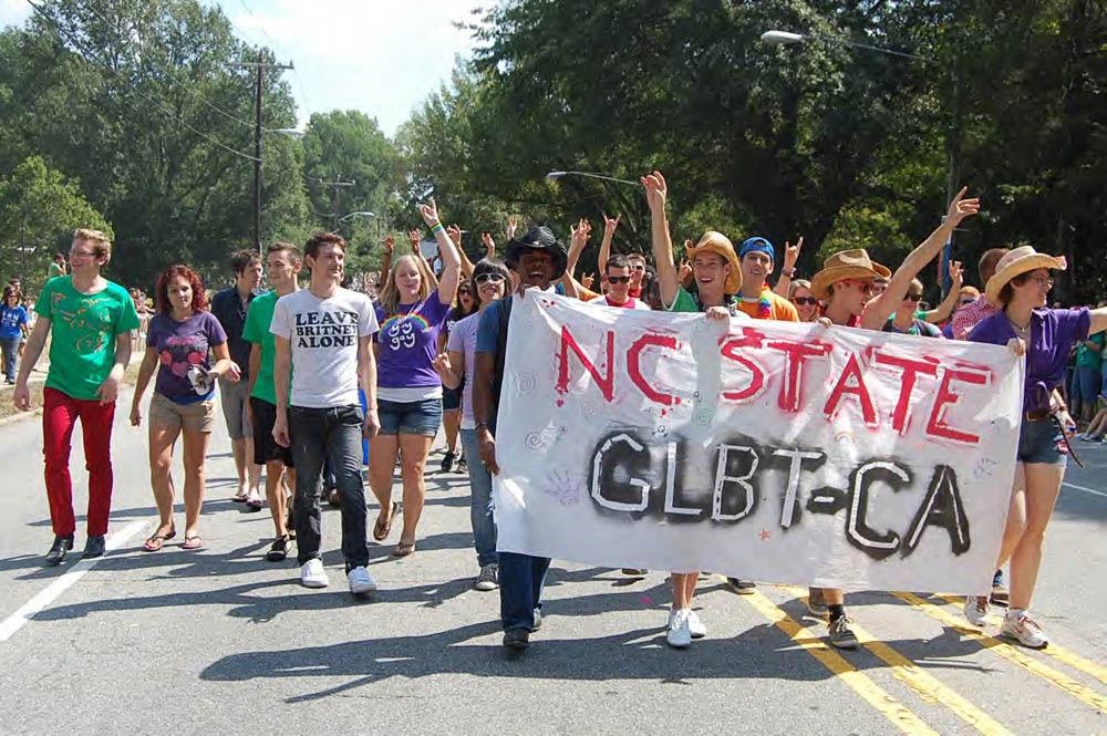 Students of NC State's Gay, Lesbian, Bisexual and Transgender Community Alliance marched in Durham, NC for the NC Pride Parade.