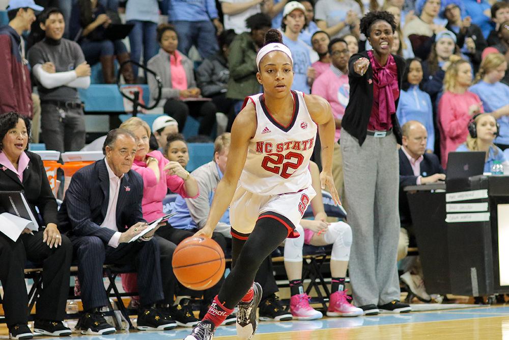 Redshirt senior Dominique Wilson drives around the perimeter. The Wolfpack is currently struggling, shooting only 30.6 percent from the floor for a 35-27 deficit to UNC at the half on Jan. 29 in Carmichael Arena.