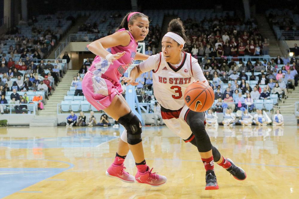Senior guard Miah SPencer pushes to the interior during the 83-70 loss to UNC on Jan. 29 in Carmichael Arena.