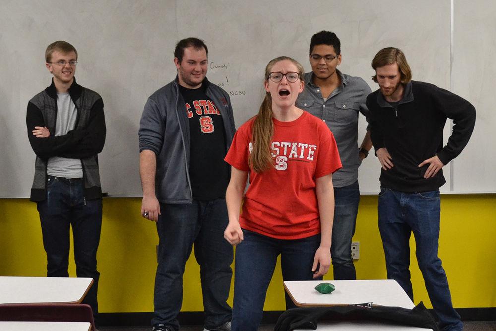 Maggie Leigh Zargo, a senior studying foreign languages and literature, complains about "back in my day,&#8221; as the Comedic Improvisational Alliance closes their practice session on Feb. 1 in Caldwell Hall by complaining about how random concepts were better back in &#8220;the good old days.&#8221;