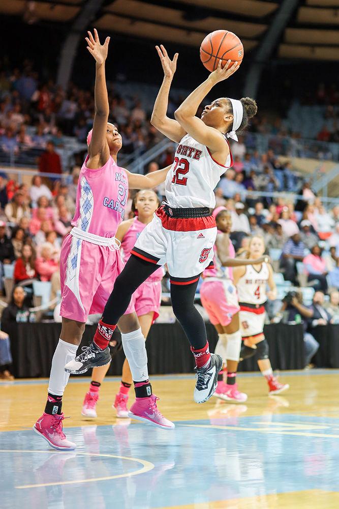 Redshirt senior guard Dominique Wilson shoots a quick fadeaway jumper during the 83-70 loss to UNC on Jan. 29 in Carmichael Arena.